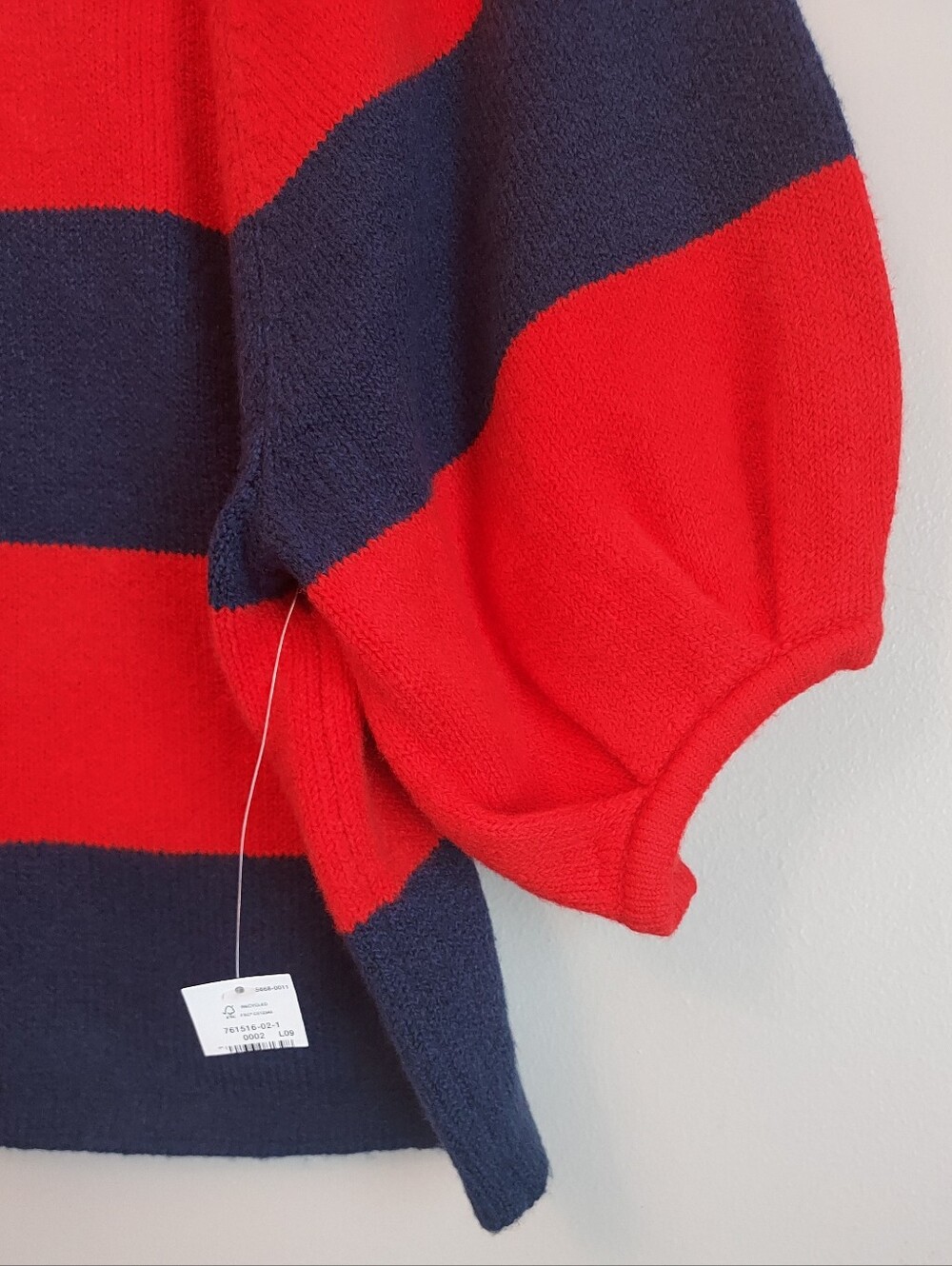 Old Navy Rugby Stripe Sweater Short Puff Sleeve Navy Blue Red Medium NEW NWT - Picture 5 of 15